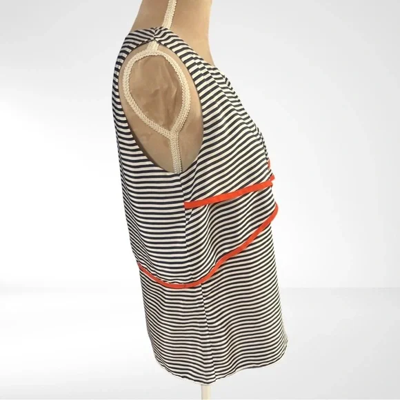 THLM Navy and White Striped Blouse with Orange Piping Detail EUC Size Small - Picture 2 of 7